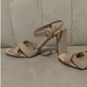 Antonio melani Beige Strappy Block Heel Sandals Women Open Toe